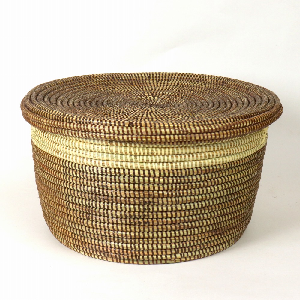 セネガル蓋付きペッタリカゴ 3色柄 大 焦げ茶薄茶アイボリー 22SS一点 @12500→10000