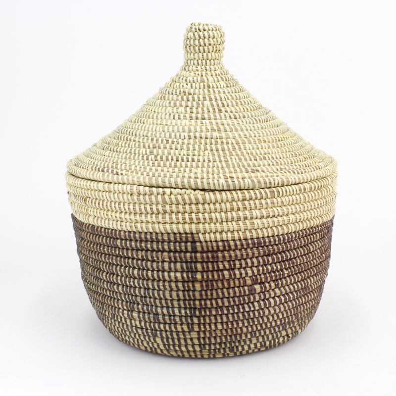 セネガルカゴ 3色柄 大 焦げ茶x薄茶xアイボリー