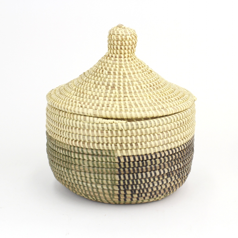 セネガルカゴ 3色柄 小 モスx黒xアイボリー