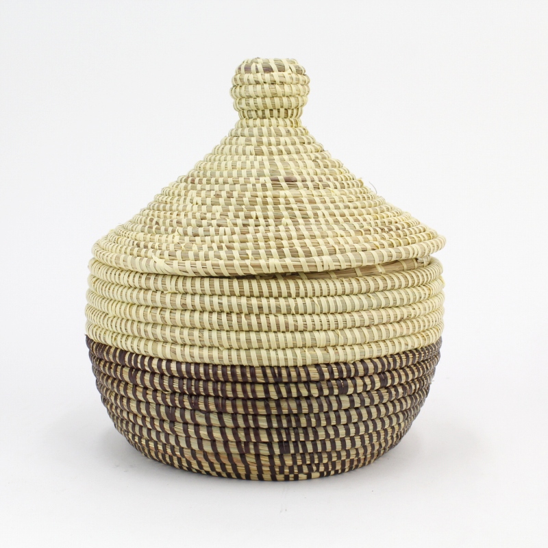 セネガルカゴ 3色柄 小 焦げ茶x薄茶xアイボリー