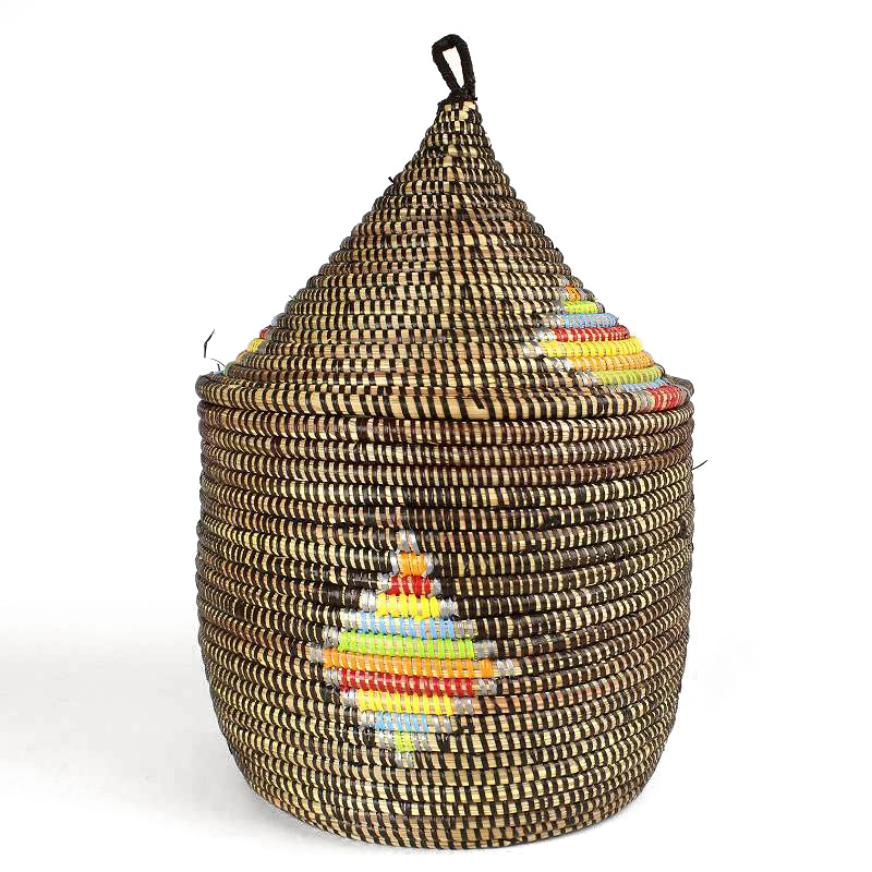 セネガルとんがりカゴ ダイヤ柄マルチカラー 大 焦げ茶グレーマルチ