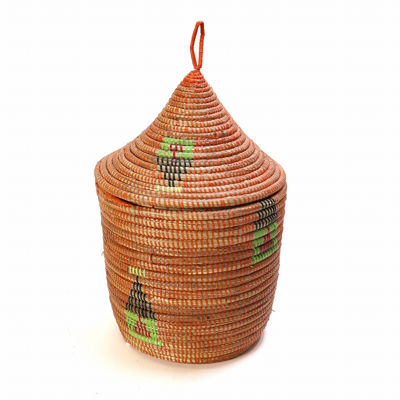 セネガルとんがりカゴ 家柄 大 オレンジ