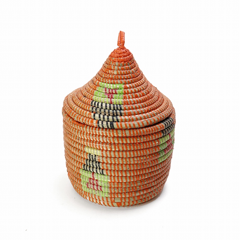 セネガルとんがりカゴ 家柄 小 オレンジ