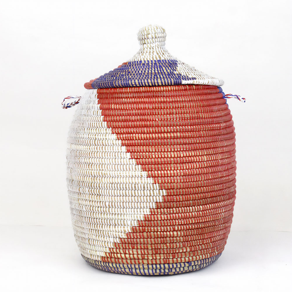 セネガル蓋付きカゴ 白赤青 23SS一点物 @14000→11200円