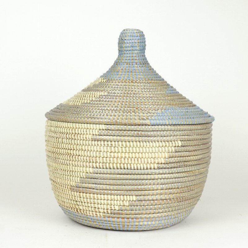 セネガルカゴ ジグザグ 大 クリームグレーペールブルー