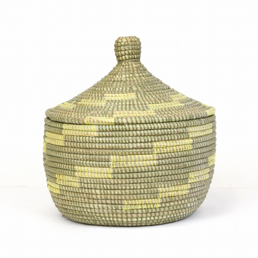 セネガルカゴ 階段柄 大 オリーブレモン 23SS一点物 @7800→6240円