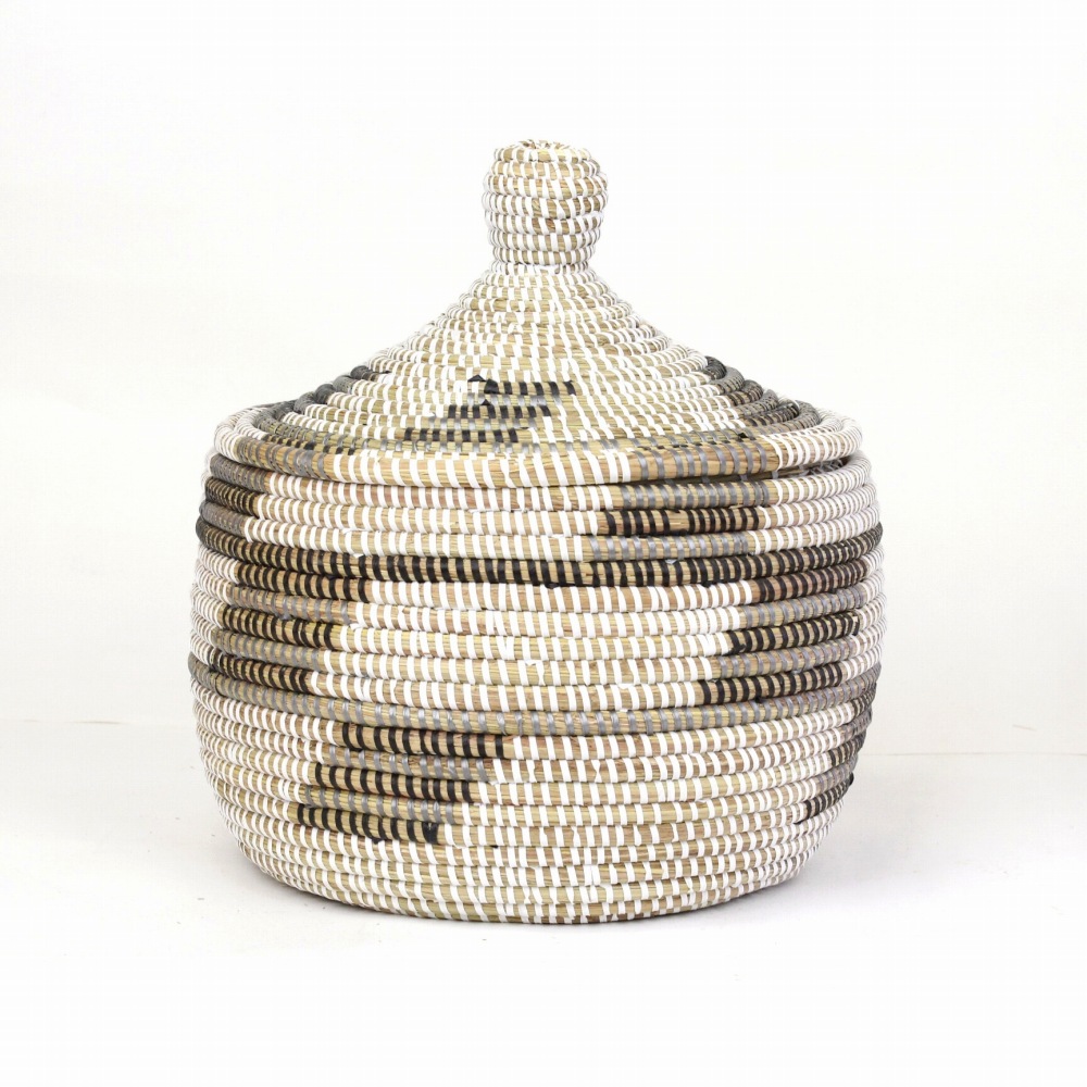 セネガルカゴ 階段3色柄 大 白黒グレー 23SS一点物 @7800→6240円