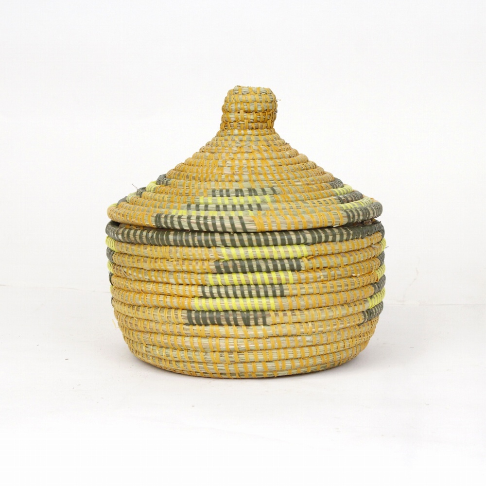 セネガルカゴ 階段3色柄 小 ターメリックモスレモン 23SS一点物 @5000→4000円