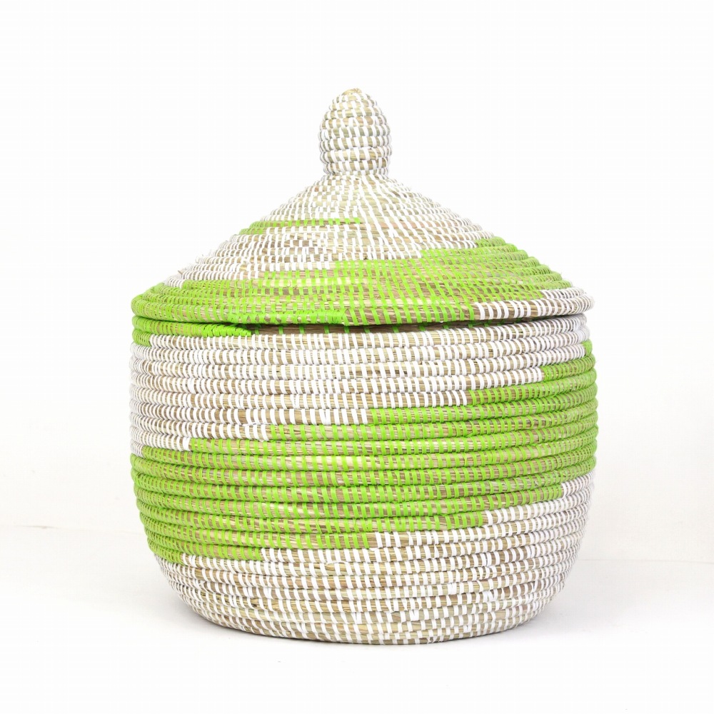 セネガルカゴ 2トーン雷柄 大 白黄緑