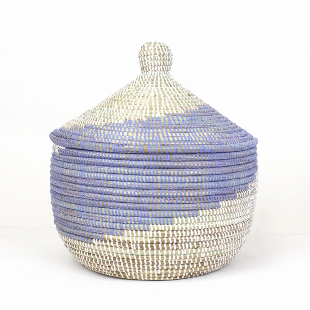 セネガルカゴ 2トーン雷柄 大 白ペールブルー 23SS一点物 @7800→6240円