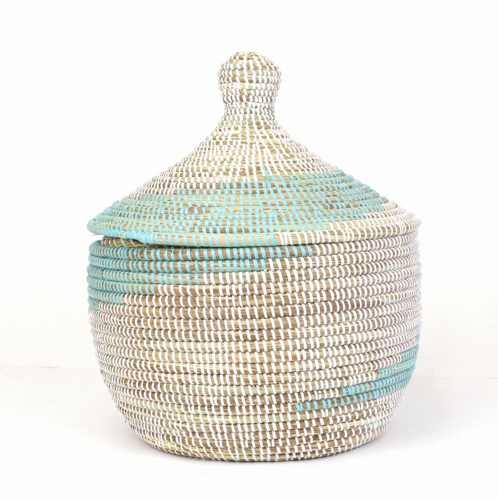 セネガルカゴ 2トーン雷柄 大 白 ターコイズ 23SS一点物 @7800→6240円