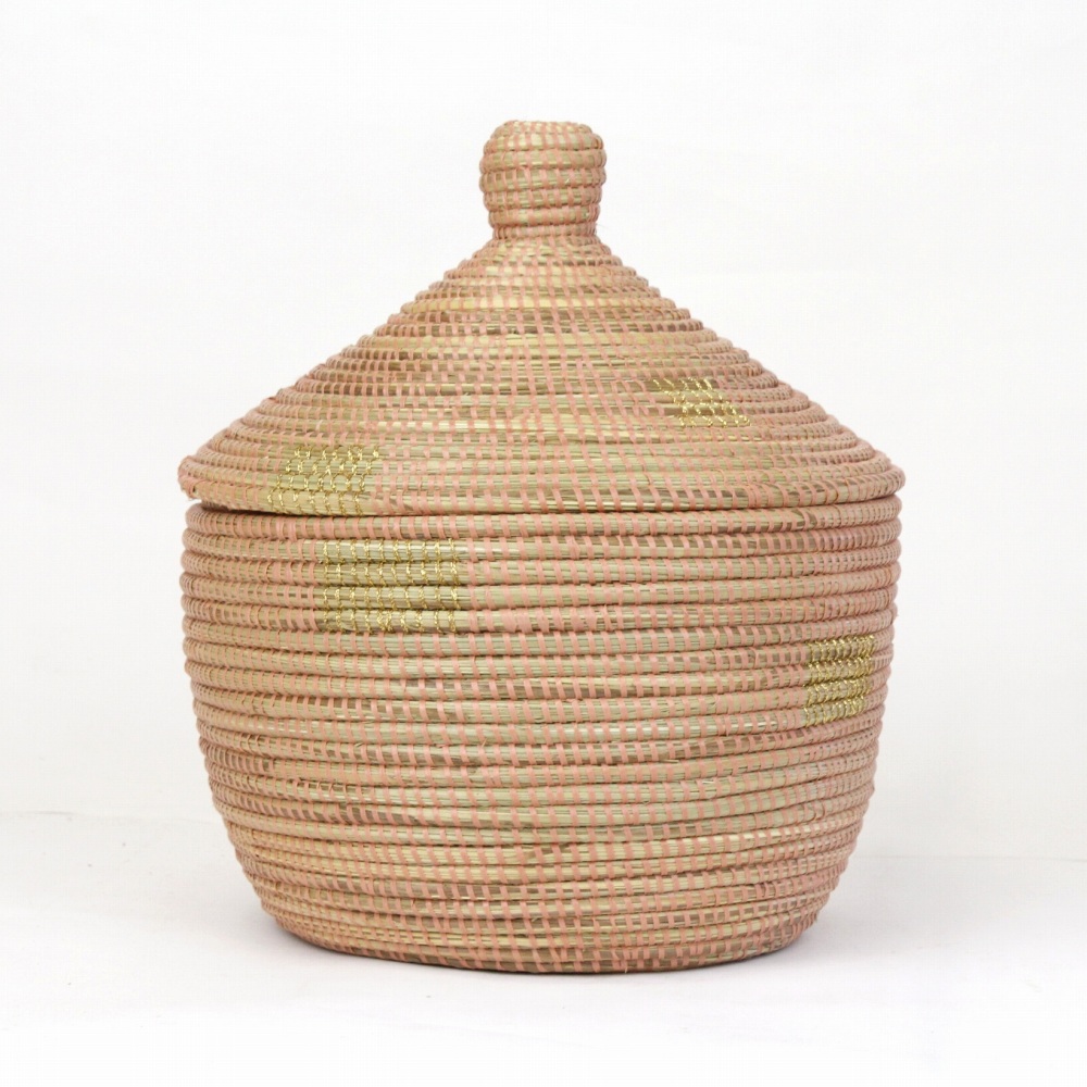 セネガルカゴ 四角柄 大 サーモンゴールド