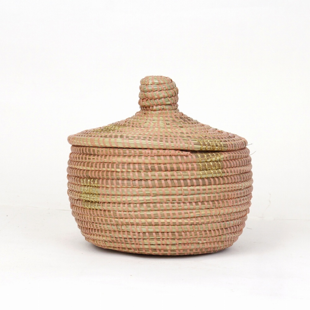 セネガルカゴ 四角柄 小 サーモンゴールド