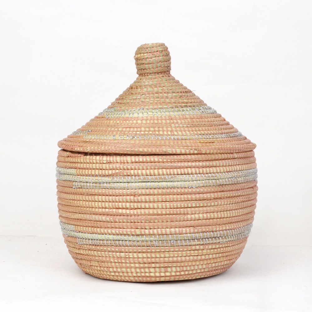 セネガルカゴ ストライプ柄 大 サーモンシルバー