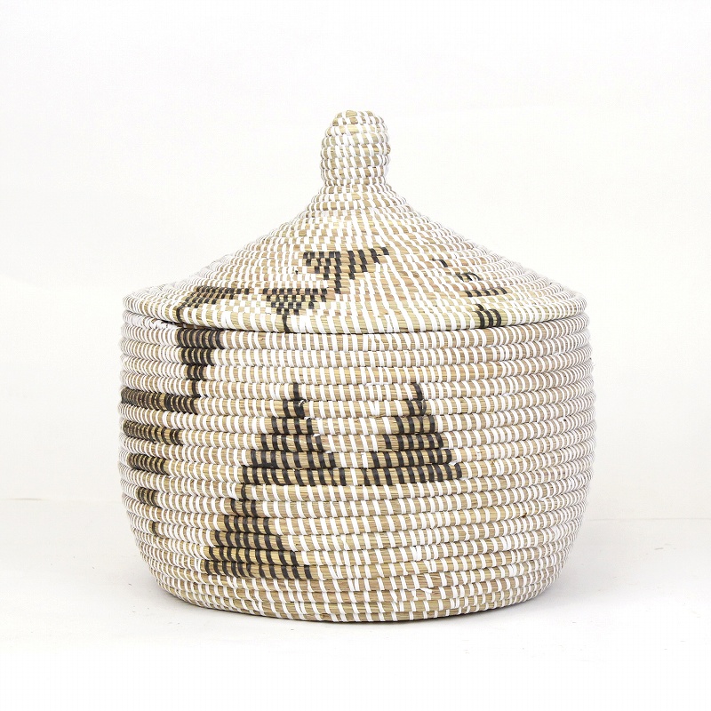 セネガルカゴ 三角 三角ストライプ柄 大 白黒