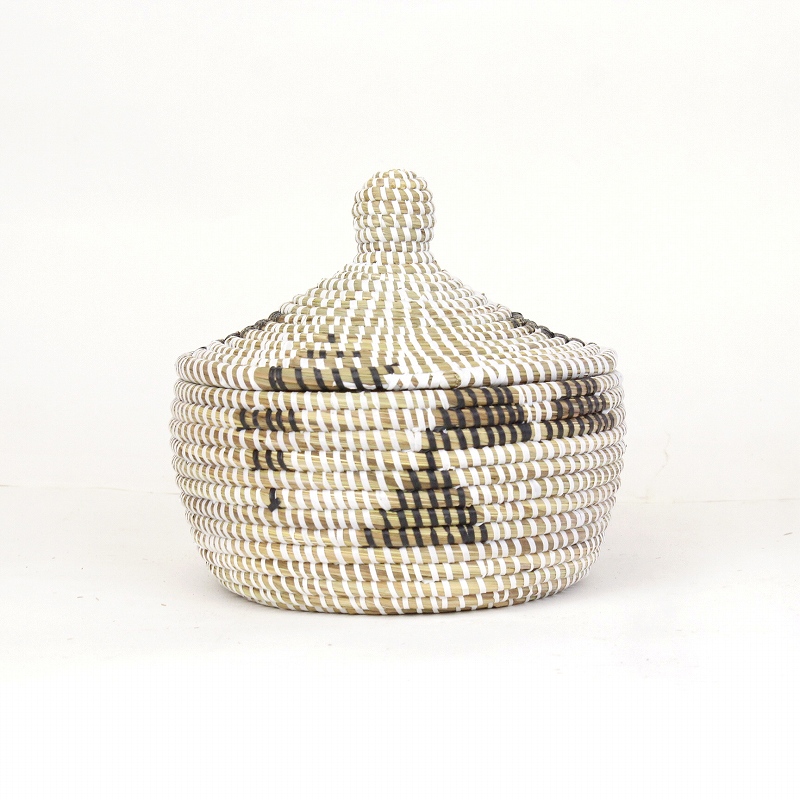 セネガルカゴ 三角 三角ストライプ柄 小 白黒