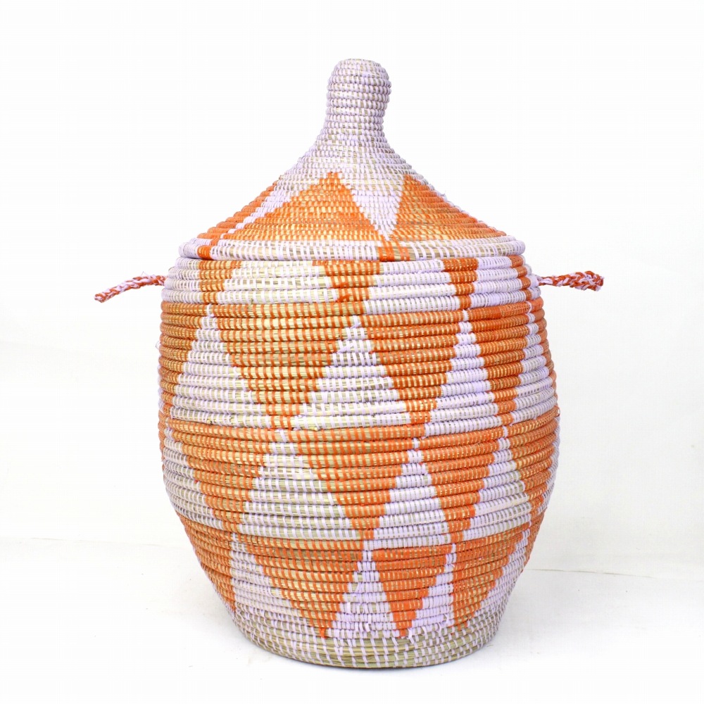 セネガルカゴ 三角2色柄 大 ラベンダーオレンジ 23SS一点物 @20000→16000円