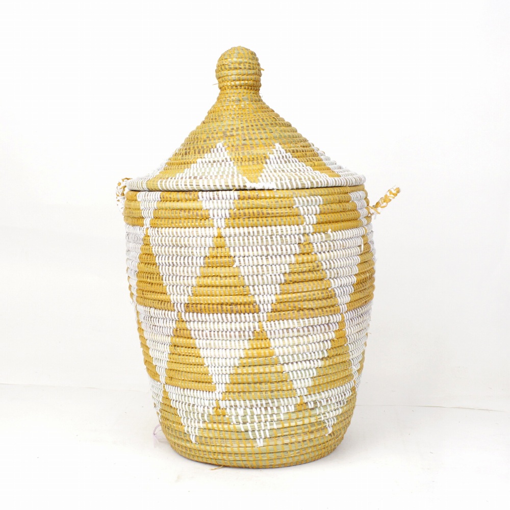 セネガルカゴ 三角2色柄 小 白ターメリック 23SS一点物 @14000→11200円