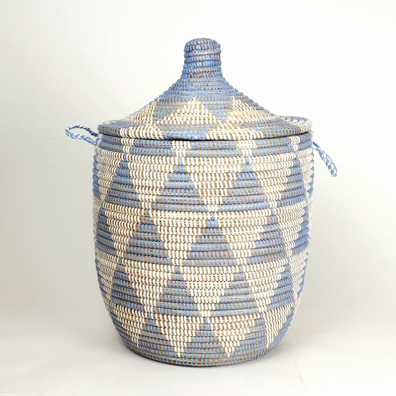 セネガルカゴ 三角2色柄 小 白サックス