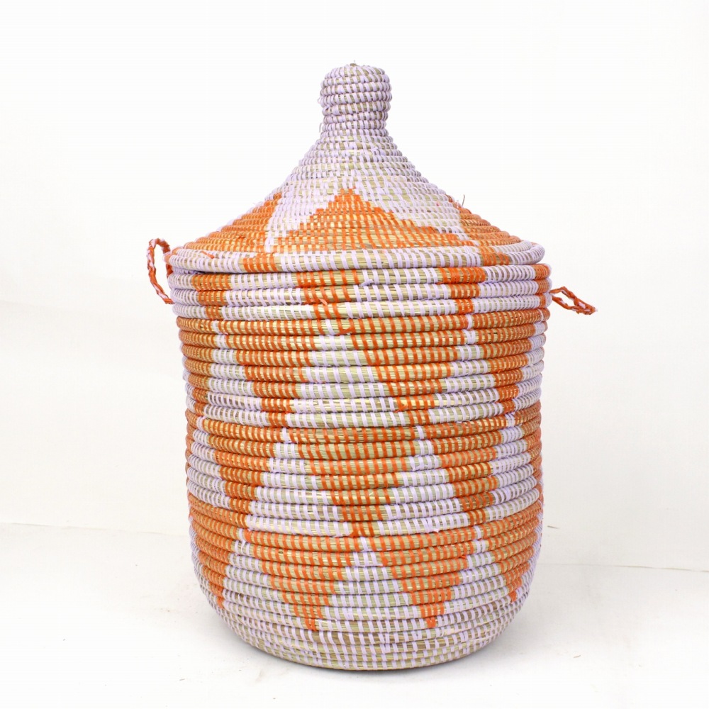 セネガルカゴ 三角2色柄 小 ラベンダーオレンジ 23SS一点物 @14000→11200円
