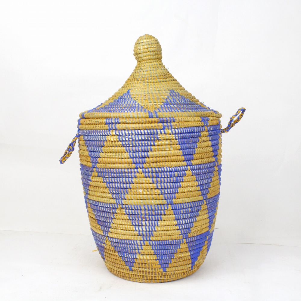 セネガルカゴ 三角2色柄 小 ターメリック青 23SS一点物 @14000→11200円