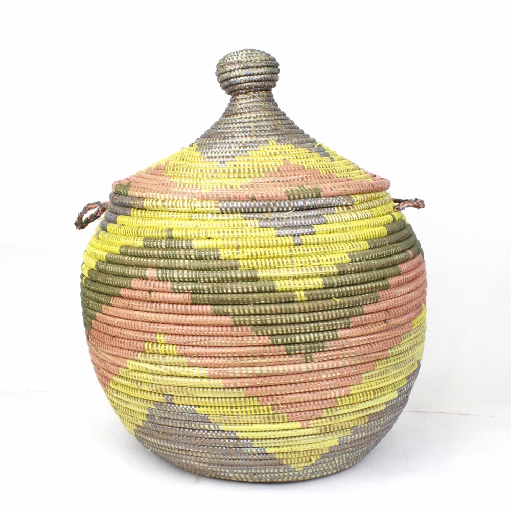 セネガルカゴ ジグザグ柄 大 グレーモスサーモンレモン 23SS一点物 @20000→16000円