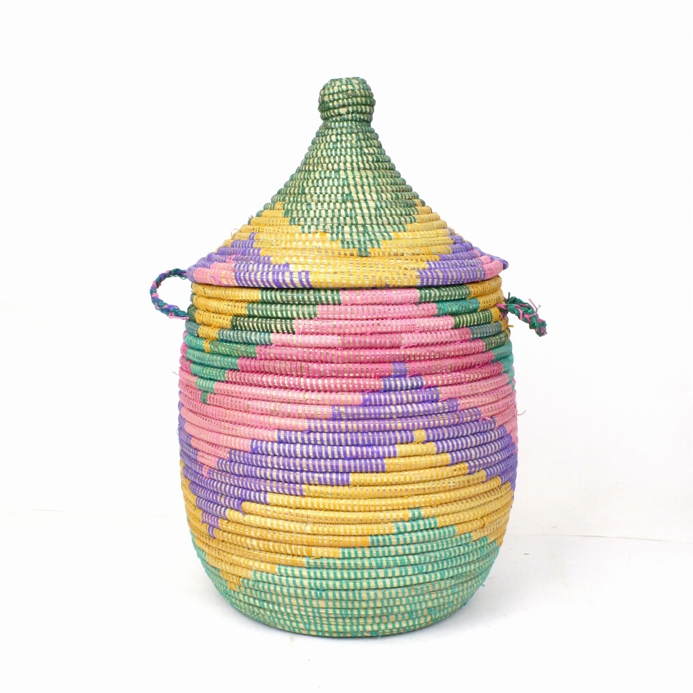セネガルカゴ ジグザグ柄 中 紫ピンクターメリック緑 23SS一点物 @14000→11200円