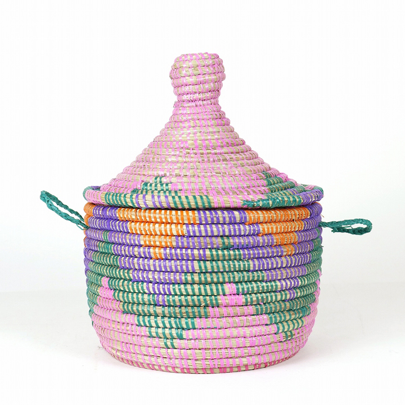 セネガルカゴ ジグザグ柄 小 モスラベンダーピンク緑