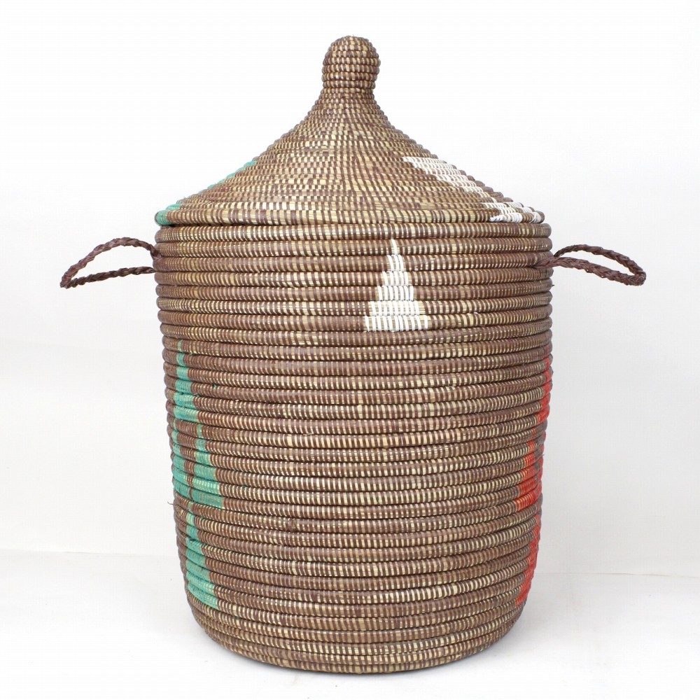 セネガルカゴ 三角柄 大 焦げ茶白赤緑 23SS一点物 @20000→16000円