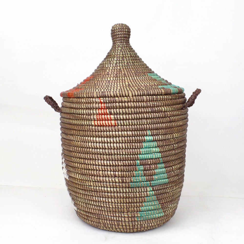 セネガルカゴ 三角柄 中 焦げ茶白赤緑 23SS一点物 @14000→11200円