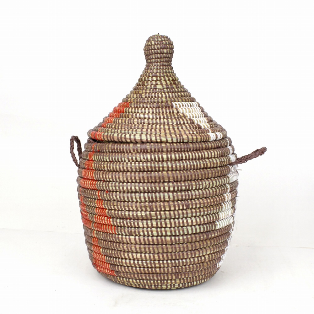 セネガルカゴ 三角柄 小 焦げ茶白赤緑 23SS一点物 @10000→8000円
