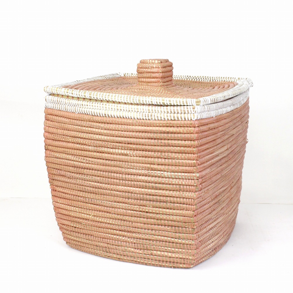 セネガル四角カゴ 縁ボーダー 大 サーモン白 23SS一点物 @22000→17600円