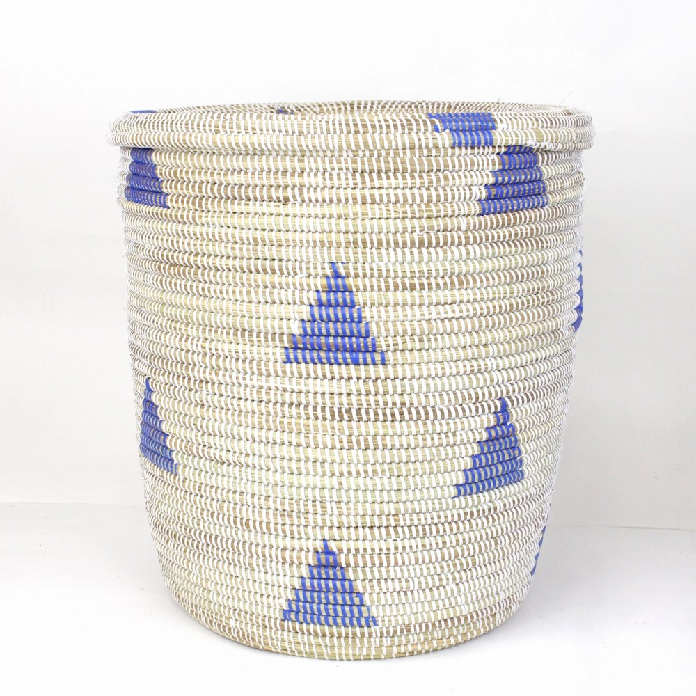 セネガル筒カゴ 蓋付き 大 白青 23SS一点物 @18000→14400円