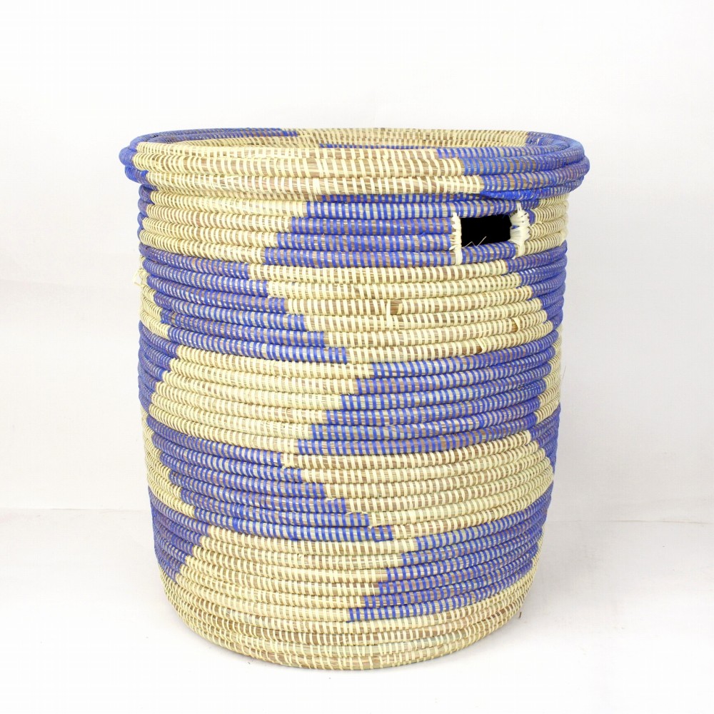 セネガル筒カゴ 蓋付き 大 クリーム青 23SS一点物 @18000→14400円