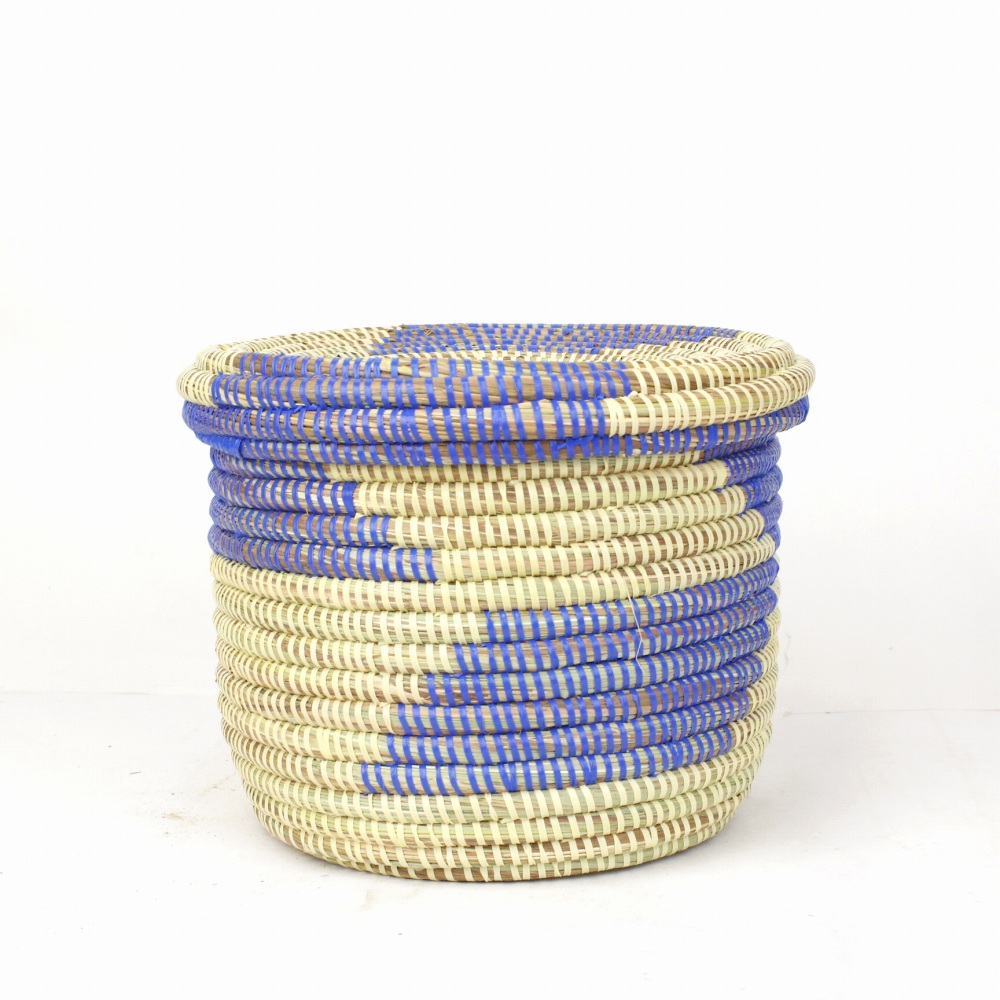 セネガル筒カゴ 蓋付き 小 クリーム青 23SS一点物 @11000→8800円