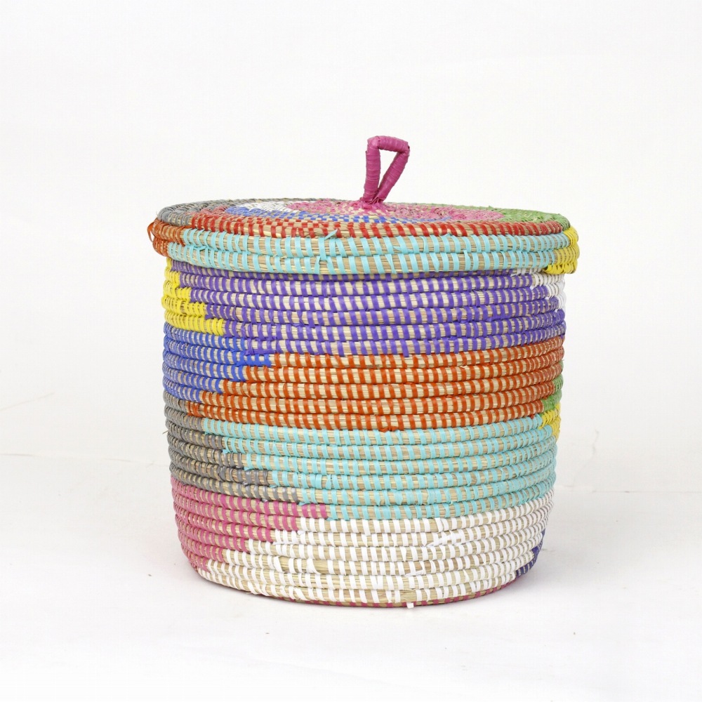 セネガル筒カゴ 旗柄 中 マルチ