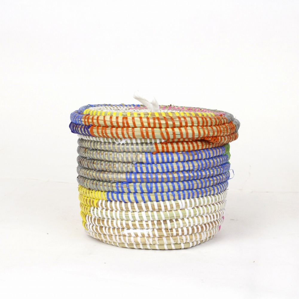 セネガル筒カゴ 旗柄 小 マルチ