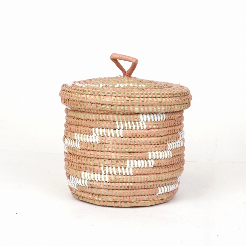 セネガル筒カゴ 階段柄 小 サーモン白 23SS一点物 @3800→3040円