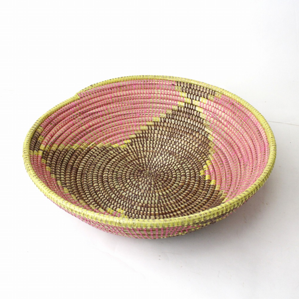 セネガル花柄皿 大 焦げ茶レモンピンク 23SS一点物 @5000→4000円