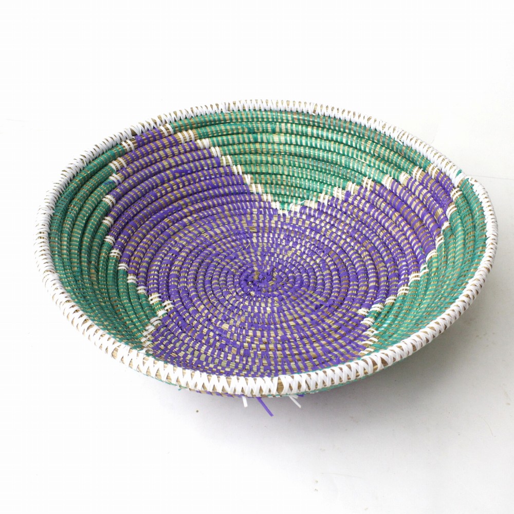 セネガル花柄皿 大 紫白緑