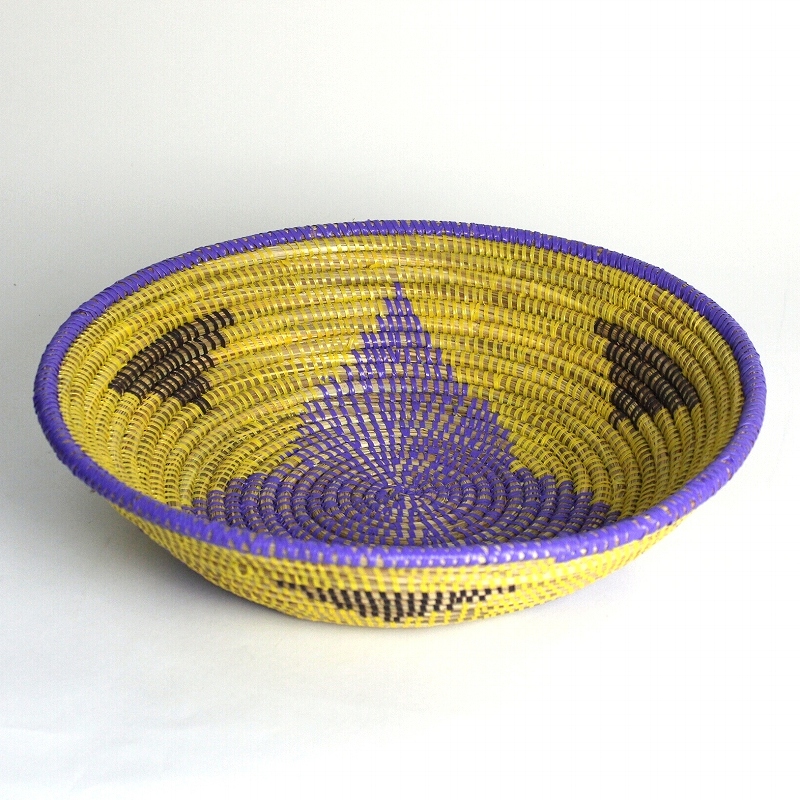 セネガル花柄皿 大 紫レモン焦げ茶