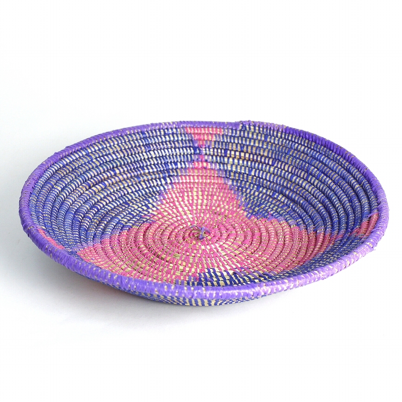 セネガル花柄皿 大 ピンクラベンダー紺