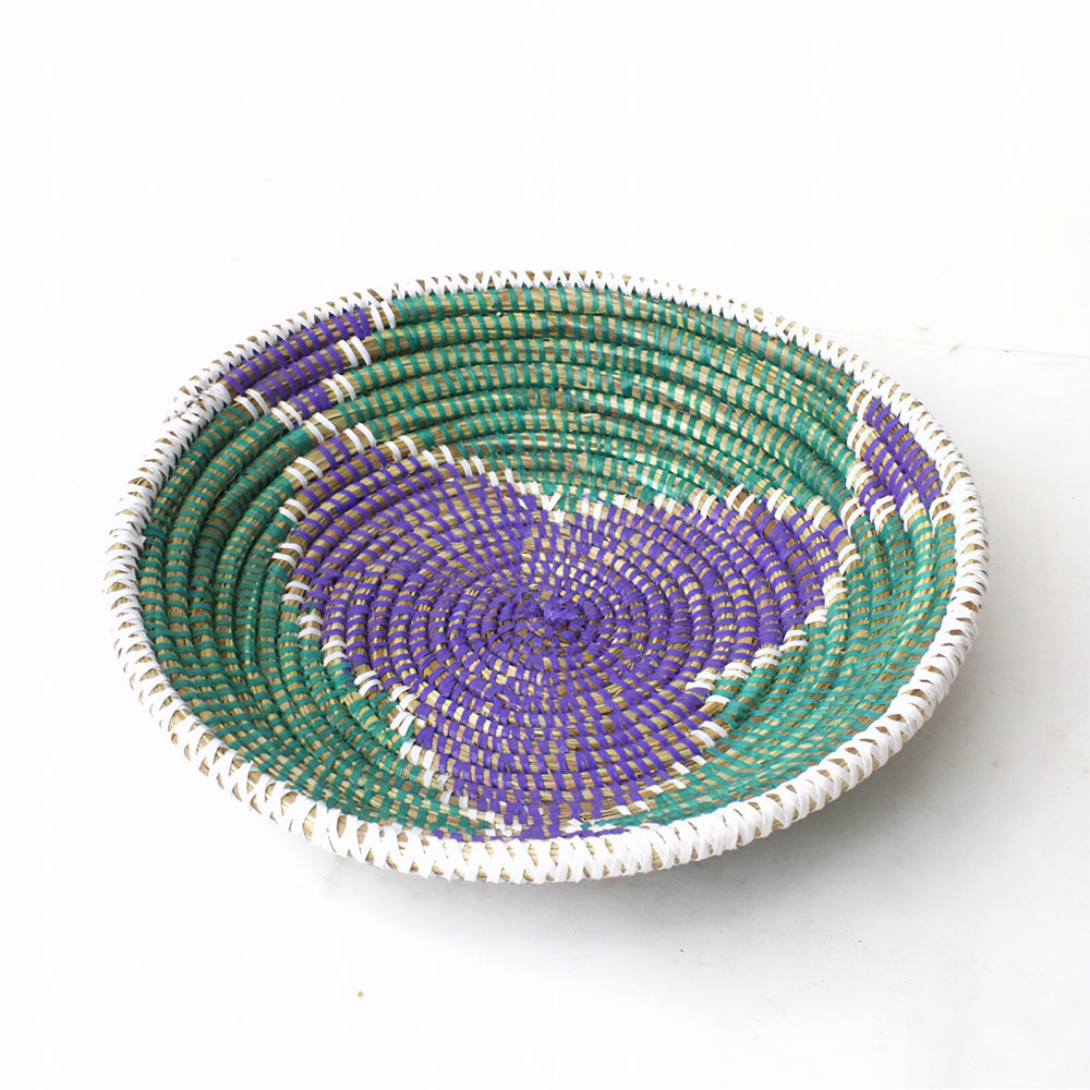 セネガル花柄皿 中 紫白緑