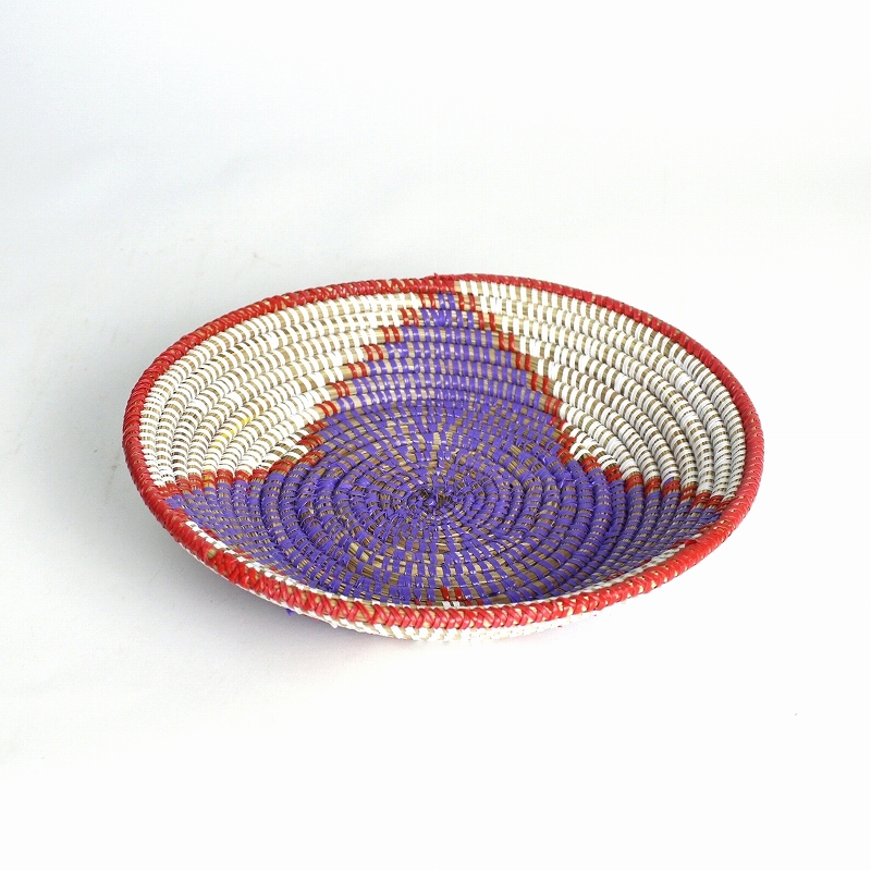 セネガル花柄皿 中 紫赤白