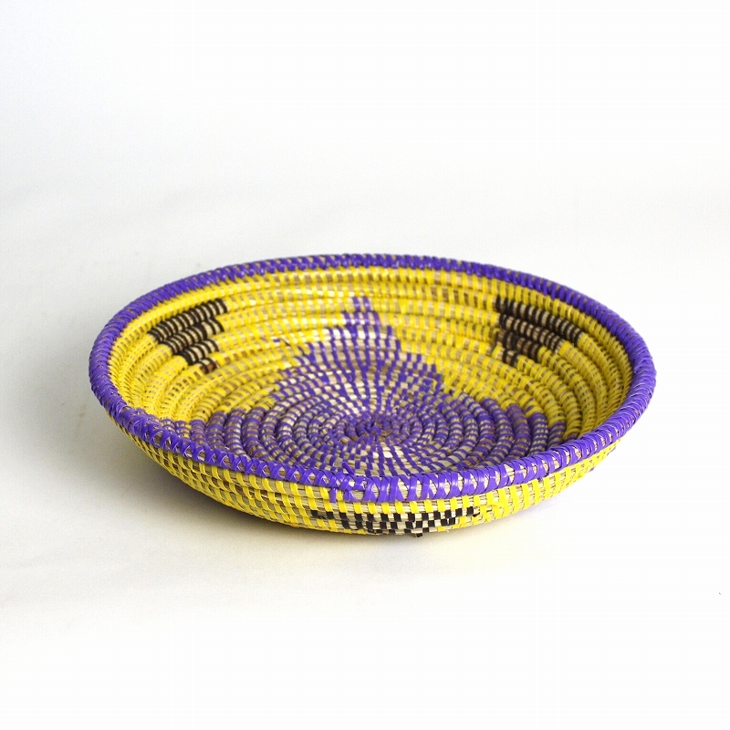 セネガル花柄皿 中 紫レモン焦げ茶