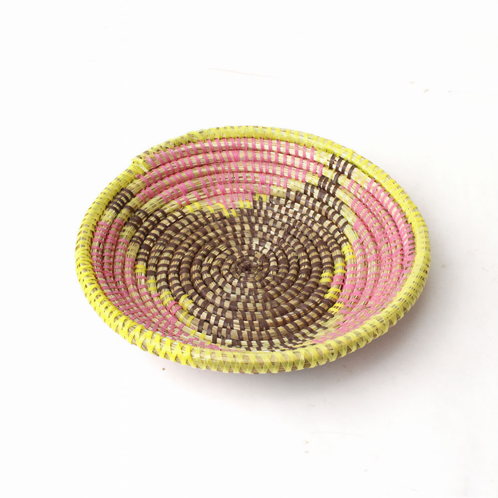 セネガル花柄皿 小 焦げ茶レモンピンク 23SS一点物 @2500→2000円