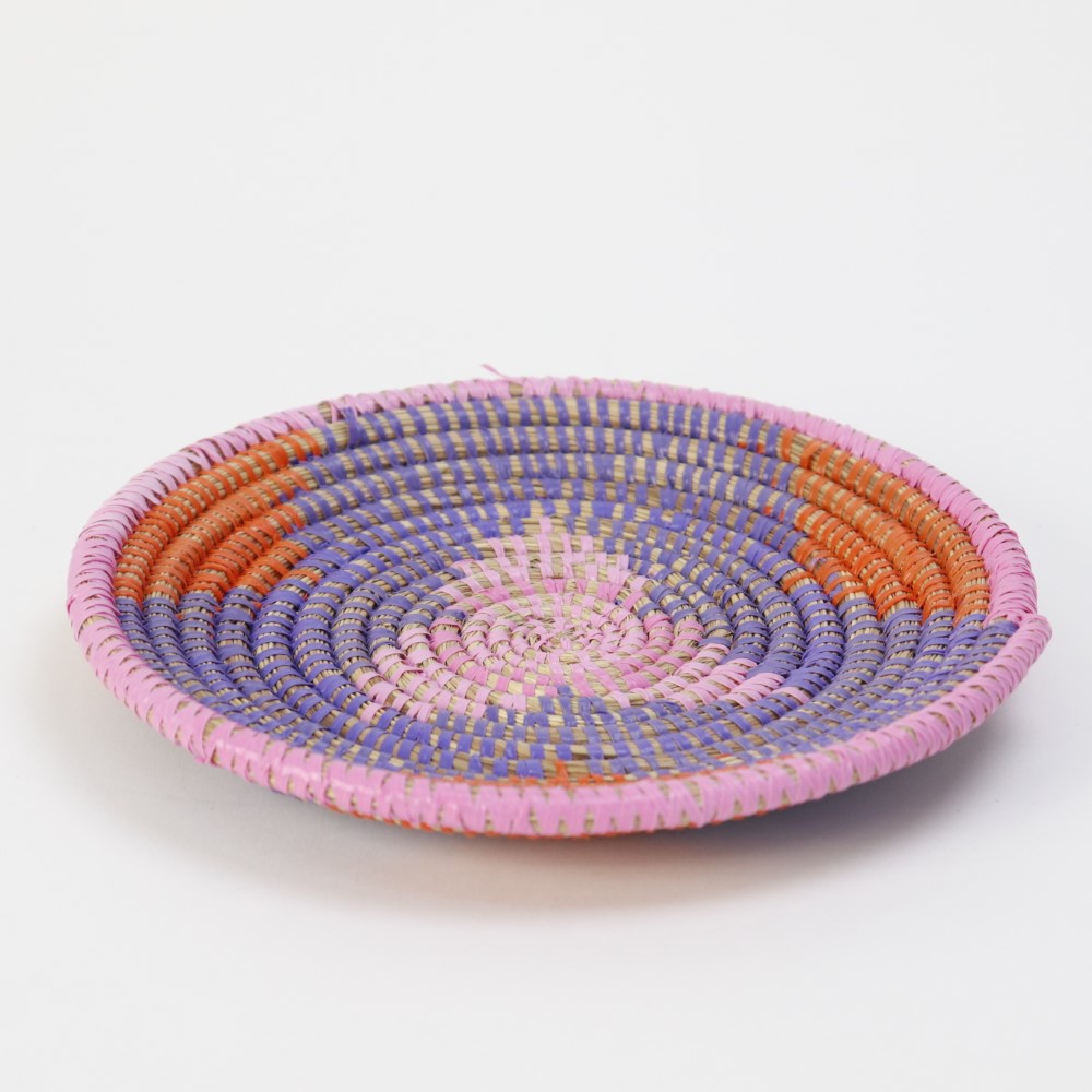セネガル花柄皿 小 ピンク紫オレンジ 