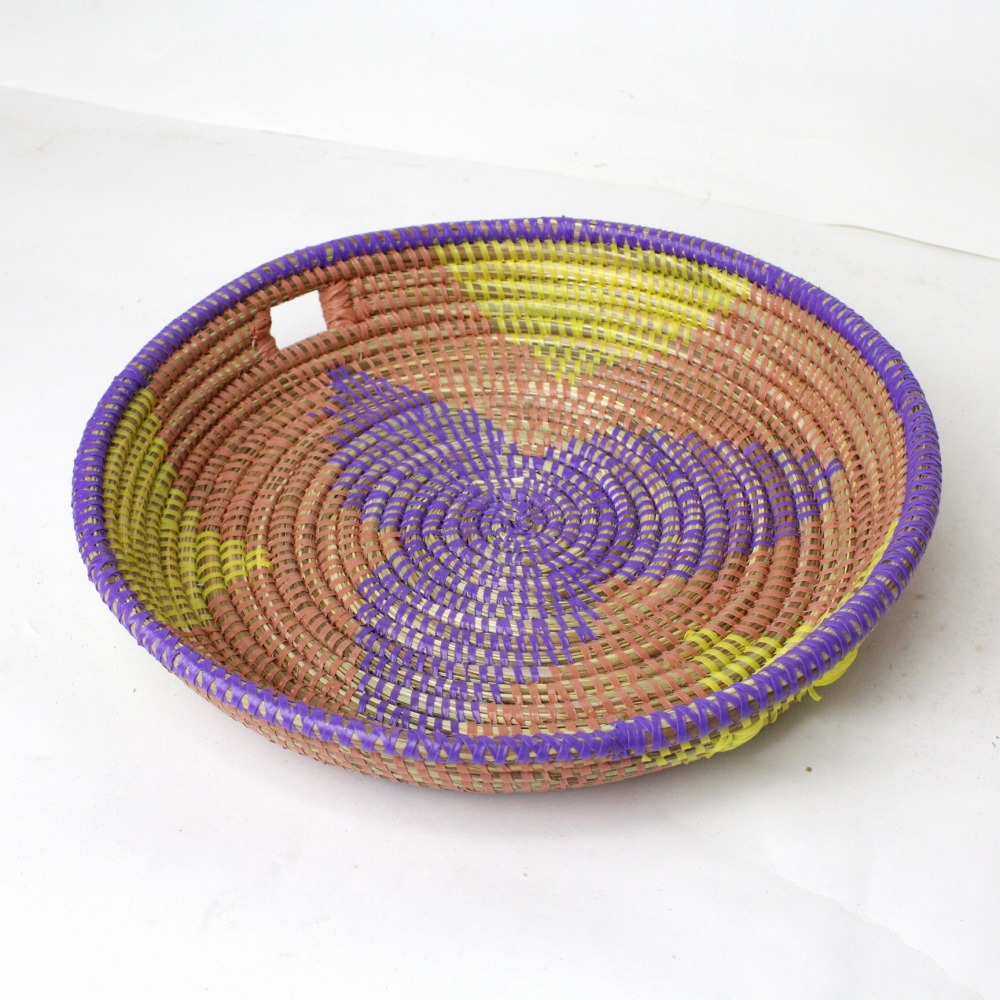 セネガル花柄 お盆 大 紫サーモンレモン 23SS一点物 @5000→4000円