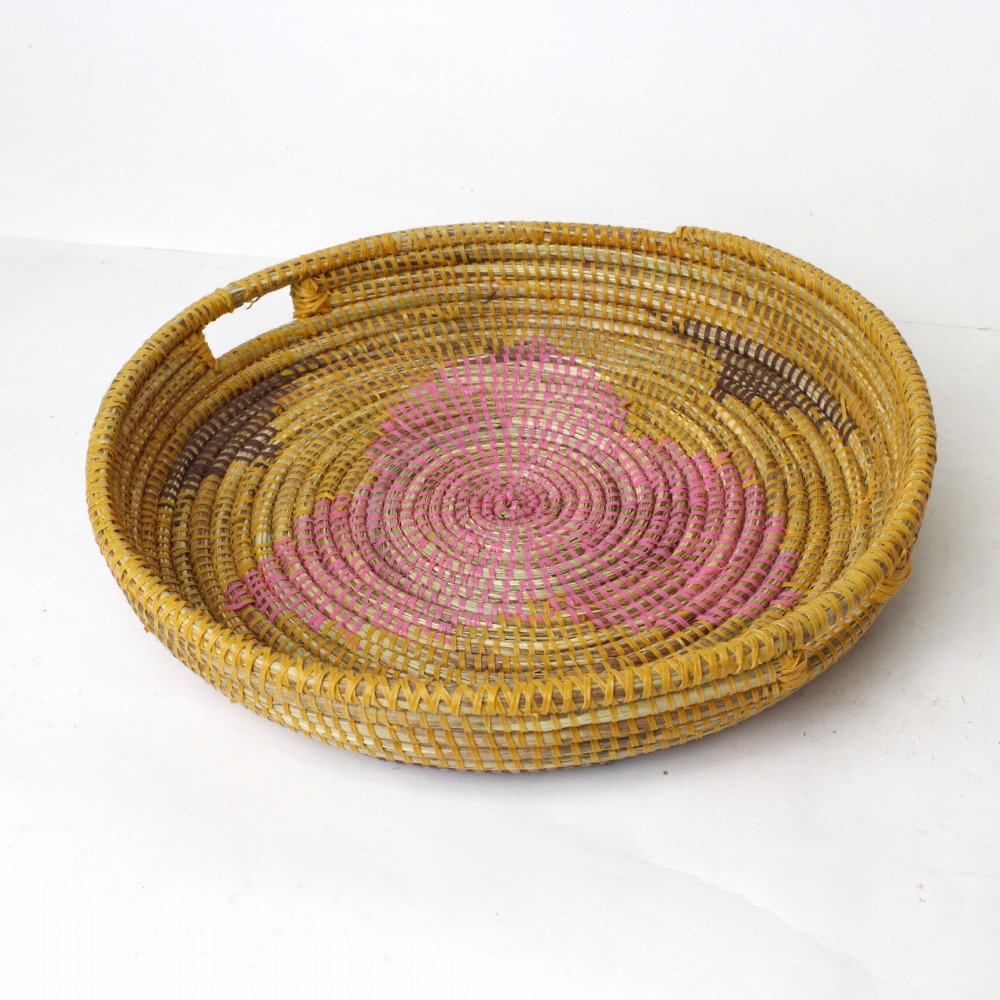 セネガル花柄 お盆 大 ピンクターメリック焦げ茶 23SS一点物 @5000→4000円