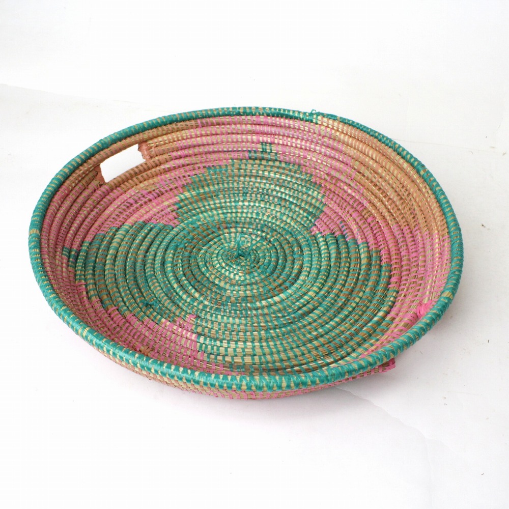 セネガル花柄 お盆 大 緑ピンクサーモン 23SS一点物 @5000→4000円